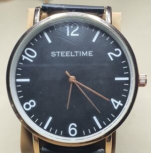 Steeltime Goldtone/Black Stainless Steel Mesh Men's Watch